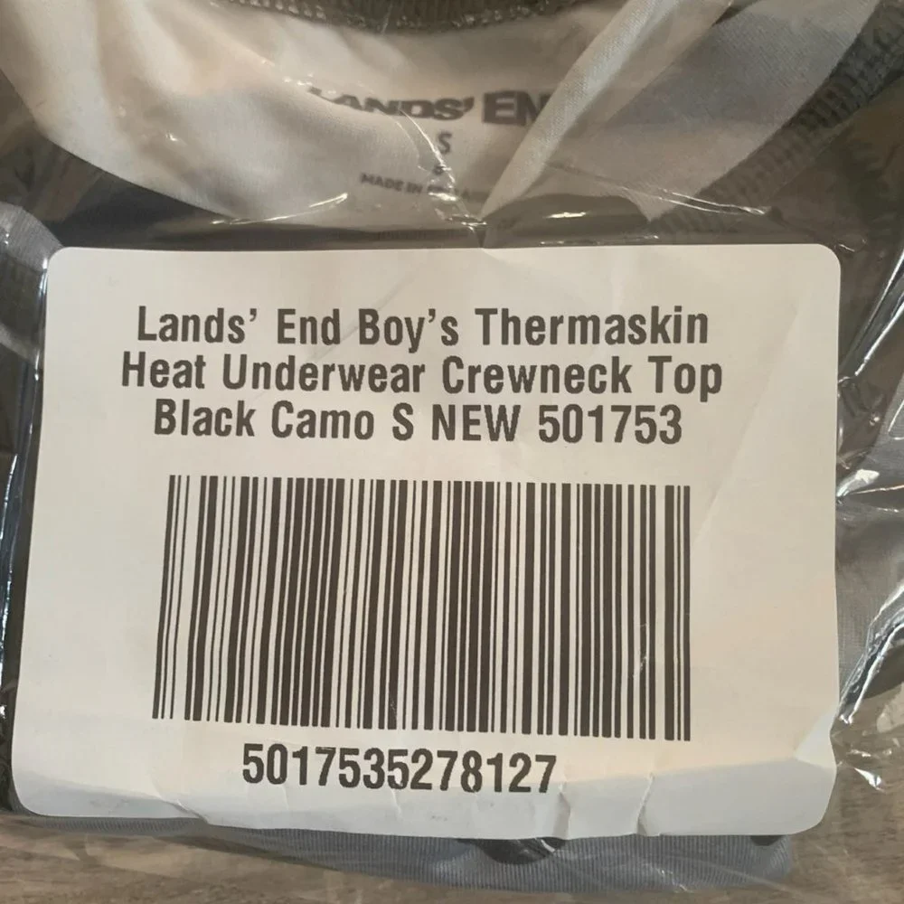 NWT LANDS' END BOY'S THERMASKIN HEAT UNDERWEAR CREWNECK TOP BLACK CAMO SMALL‎ 8